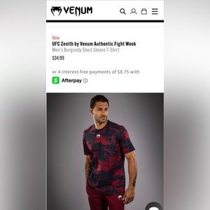 UFC Men's Burgundy and Black Camo Short Sleeve Tee